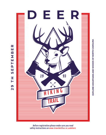 Hiking Trail Ad Deer Icon in Red Poster 22x28in Design Template