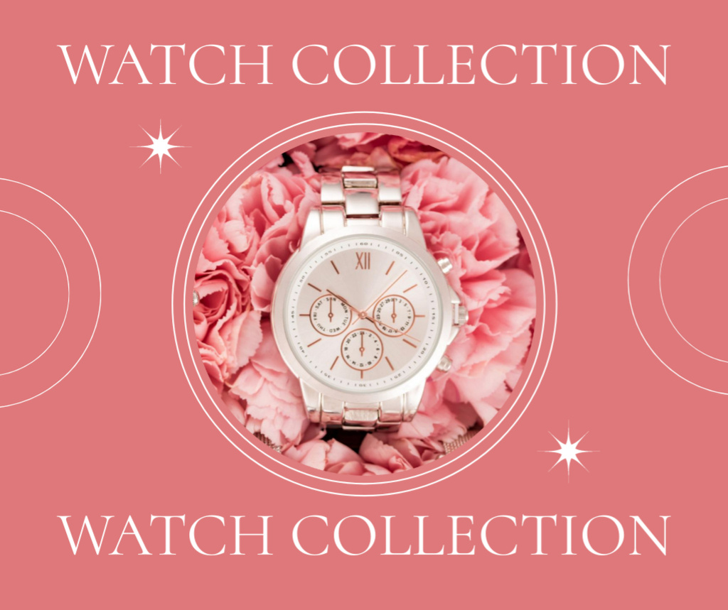 Stylish Watch with Pink Rose Petals Facebook Modelo de Design