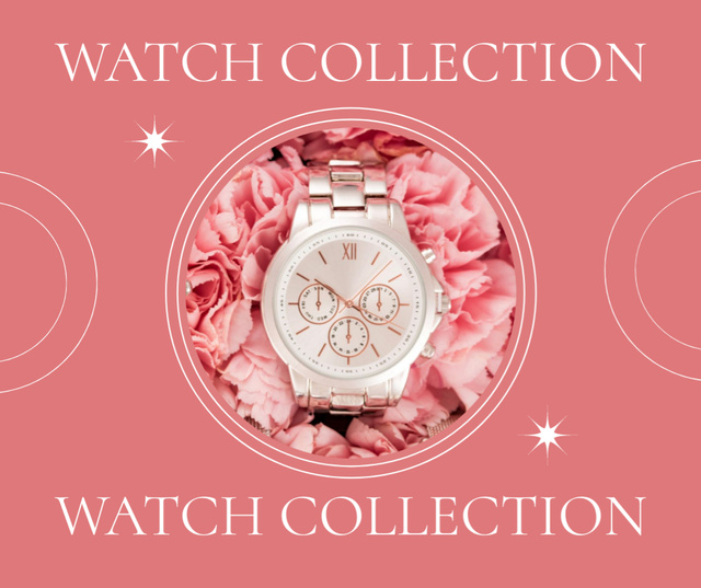 Stylish Watch with Pink Rose Petals Facebook tervezősablon