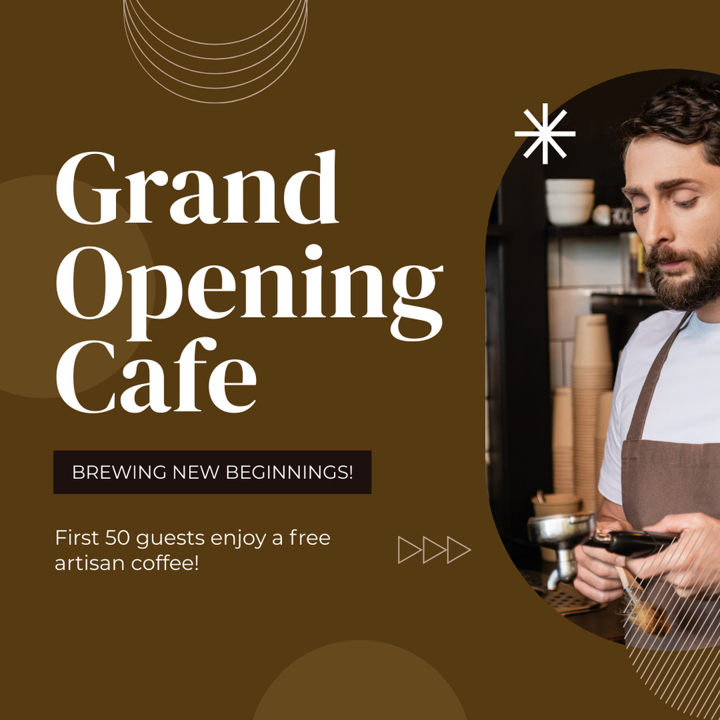 Designvorlage Cafe Opening Event With Catchphrase And Barista für Instagram
