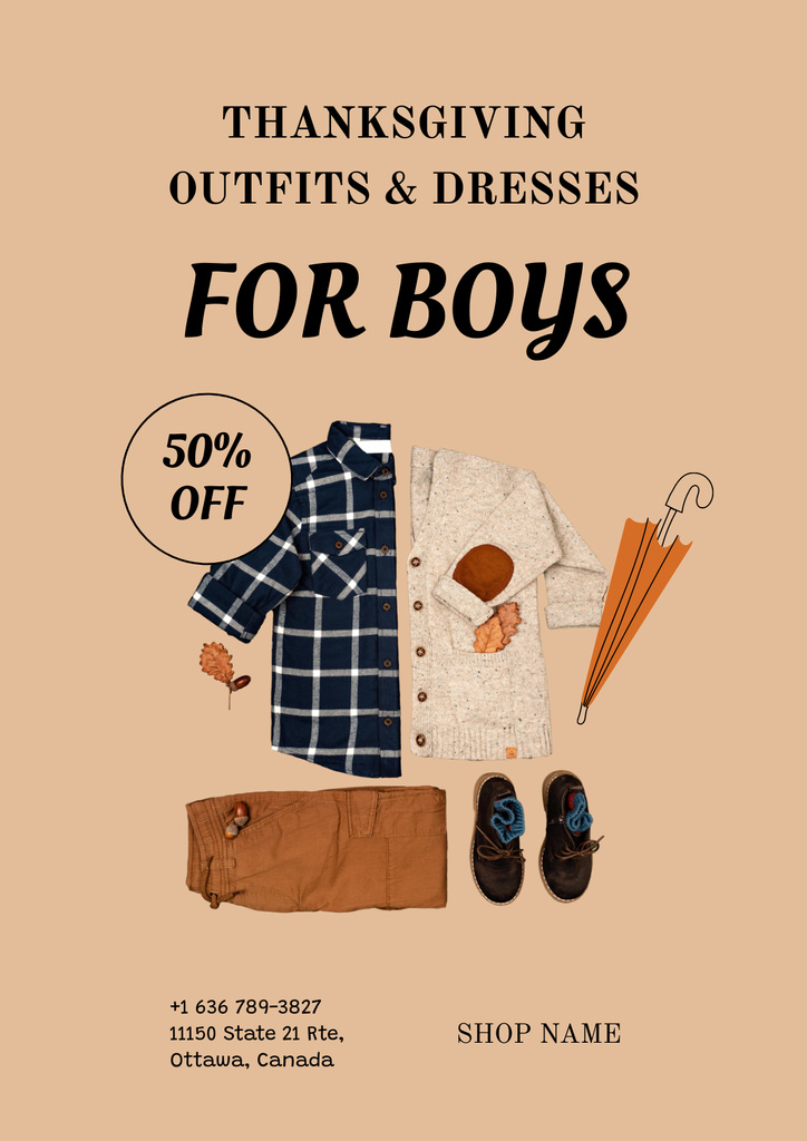 Clothes for Boys Offer on Thanksgiving Poster Πρότυπο σχεδίασης