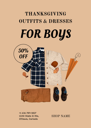 Şükran Günü'nde Erkek Çocuklar İçin Giysi Teklifi Poster Tasarım Şablonu