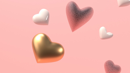 Valentine's Day with Pink and Golden Heart Zoom Background Design Template