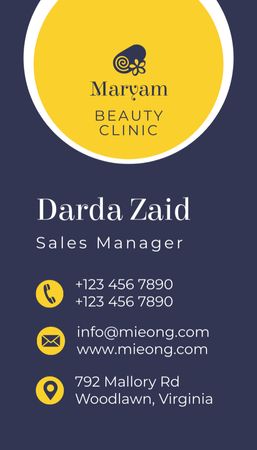 Contacts of Sales Manager of Beauty Clinic Services Business Card US Vertical Design Template