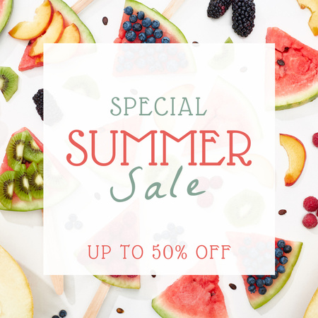 Summer Sale Ad with Fruits on Background Instagram Design Template