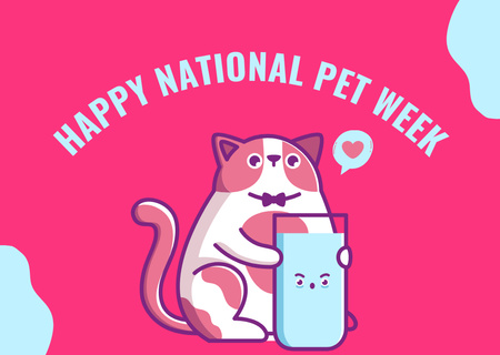 National Pet Week Greeting with Playful Cat Card Design Template