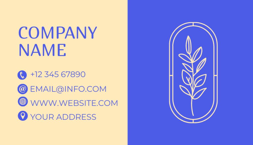 Flower Shop Ad with Plant Icon on Blue Business Card US Design Template