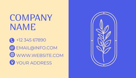 Flower Shop Ad with Branch Leaves on Blue Business Card US Design Template