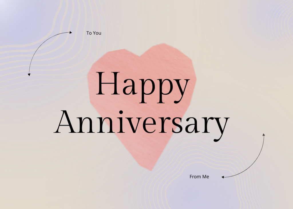 Happy Anniversary Greeting with Pink Heart Postcard 5x7in Design Template