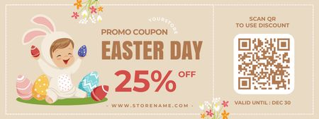 Easter Discount Offer with Cartoon Baby Girl Wearing Easter Bunny Costume Coupon – шаблон для дизайну