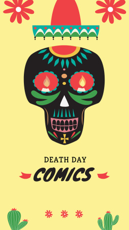 Anúncio da celebração do dia da morte com crânio decorado Instagram Story Modelo de Design