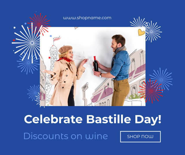 Ontwerpsjabloon van Facebook van Bastille Day Wine Sale