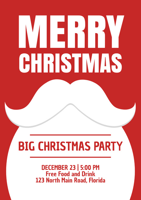 Announcement of Christmas Celebration with Santa`s Beard Poster Design Template