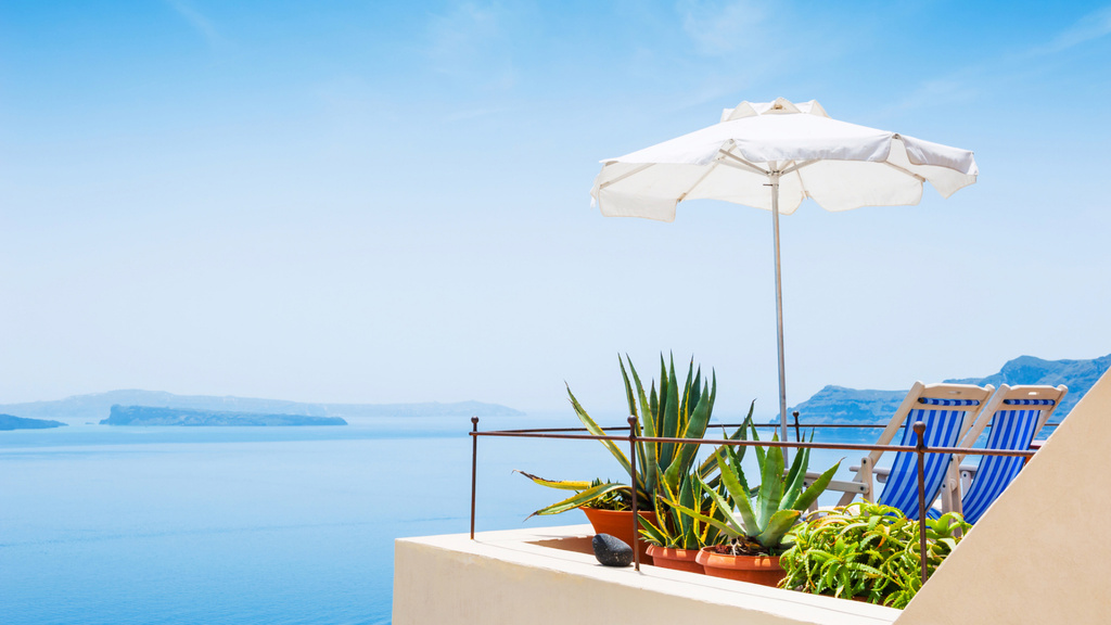 Summer Terrace with Seascape View Zoom Background – шаблон для дизайна