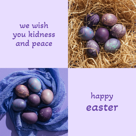 Happy Easter Day Wishes with Purple Eggs Instagram Design Template