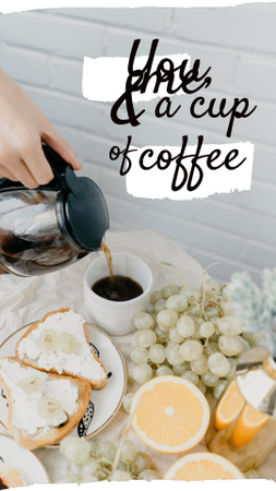 Designvorlage leckeres frühstück mit kaffee und sandwiches für Instagram Video Story