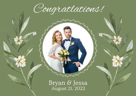 Wedding Announcement with Happy Newlyweds Card Design Template