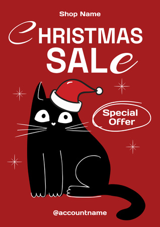 Christmas Sale Offer with Charming Cat Poster – шаблон для дизайну