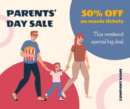 Parent's Day Sales Announcement with Family with Popcorn Facebook Design Template