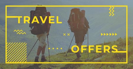 Travel Inspiration with Backpackers in Mountains Facebook AD Modelo de Design