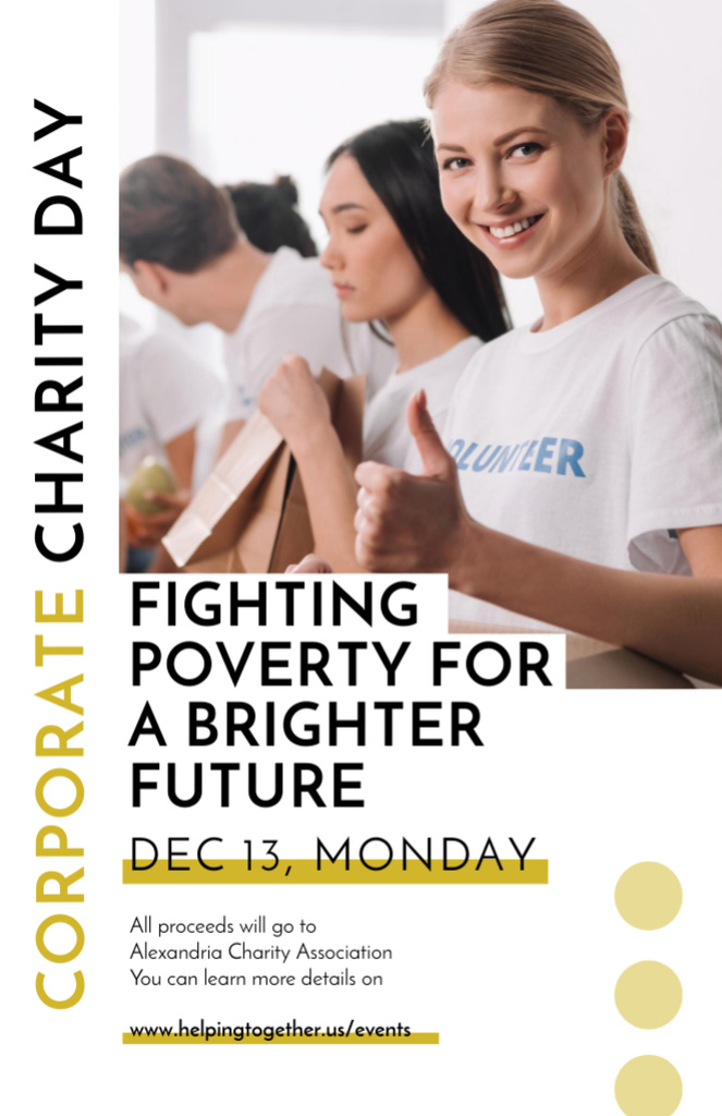 Plantilla de diseño de Poverty Quote With Volunteers On Charity Day Invitation 5.5x8.5in 