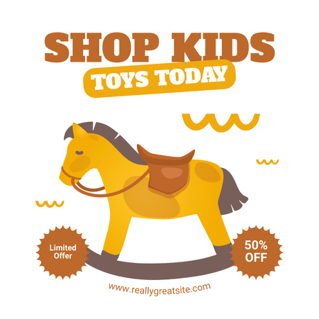 Template di design Sconto nel negozio per bambini con il cavallo giocattolo Instagram AD