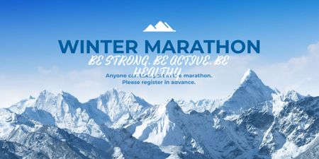 Winter Marathon Announcement with Snowy Mountains Image Design Template