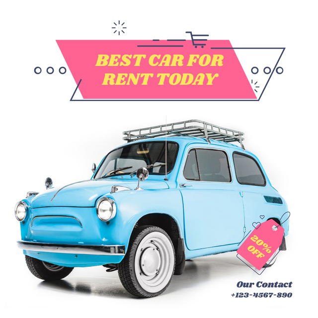 Car Rental Services Ad with a Blue Automobile Instagramデザインテンプレート