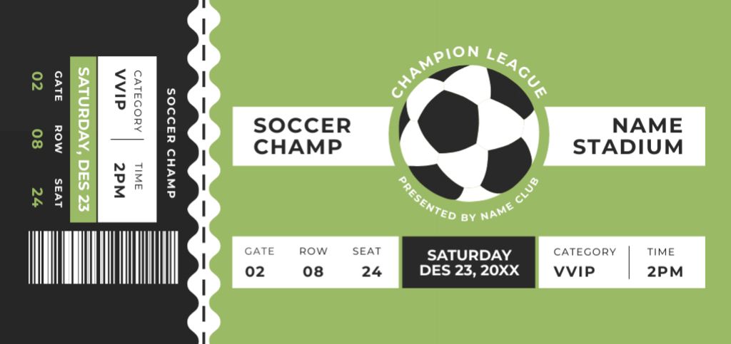 Ontwerpsjabloon van Coupon Din Large van Soccer Match Championship Announcement