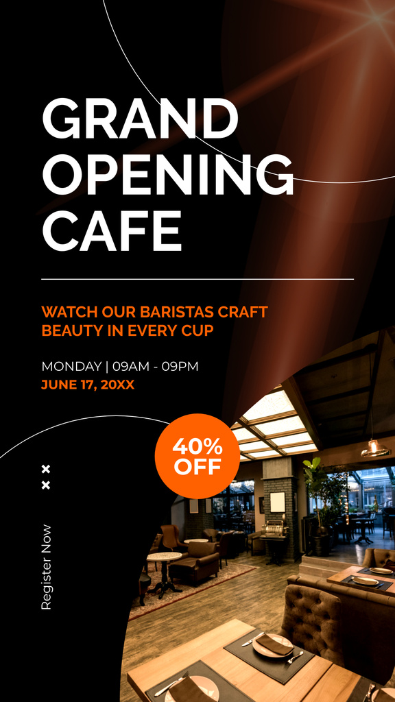 Plantilla de diseño de Grand Opening Cafe With Well-crafted Coffee On Discounts Instagram Story 