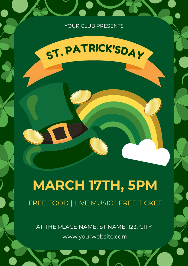 St. Patrick's Day Party Announcement with Rainbow and Hat Poster Modelo de Design