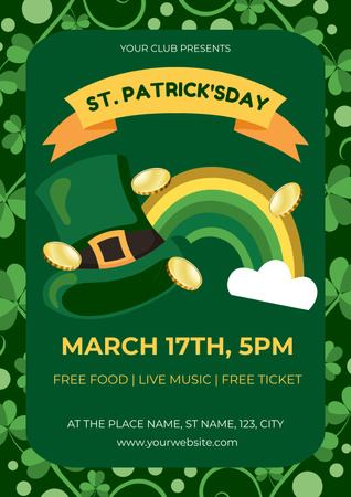 St. Patrick's Day Party Announcement with Rainbow and Hat Poster Design Template