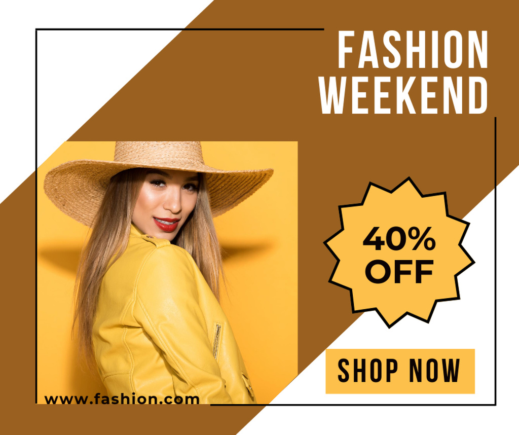 Fashion Weekend Sale Ad with Woman in Yellow Facebook Modelo de Design
