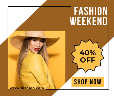Fashion Weekend Sale Ad with Woman in Yellow Facebook Tasarım Şablonu