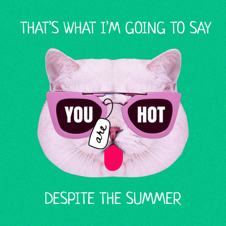 Funny Cute Cat in Sunglasses showing Tongue Instagram Design Template