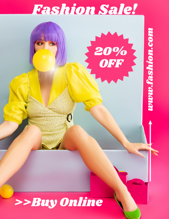 Plantilla de diseño de Fashion Sale Announcement with Woman Blowing Gum Flyer 8.5x11in 