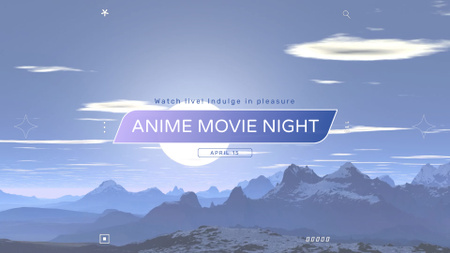 Ontwerpsjabloon van Full HD video van Anime Movie Night-evenement met maan en bergenlandschap