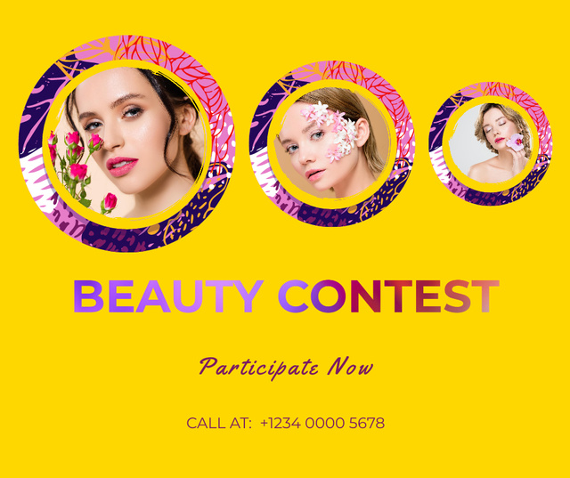 Ontwerpsjabloon van Facebook van Beauty contest bright yellow