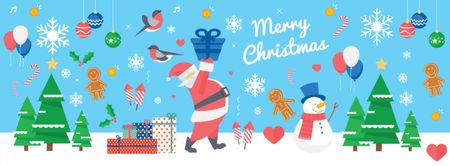 Designvorlage Weihnachtsfeiertagsgruß mit dem Weihnachtsmann, der Geschenke liefert für Facebook cover