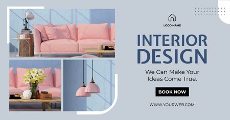 Interior Design Ad with Cute Pink Sofa Facebook AD Design Template