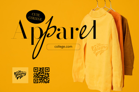 Főiskolai ruhák és áruk sárga színben Label tervezősablon