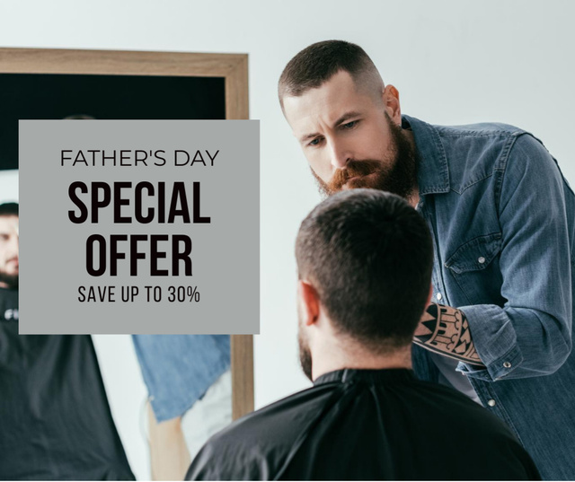 Ontwerpsjabloon van Facebook van Barbershop Special Offer for Father's Day