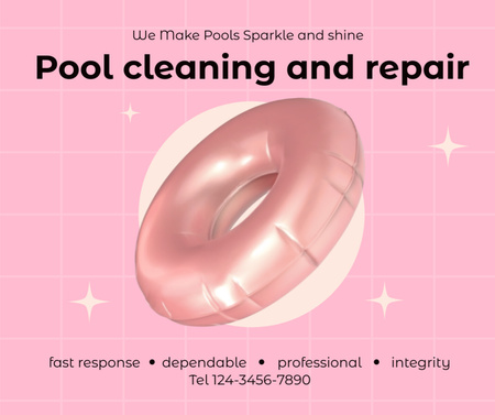 Pool Cleaning and Repair Service Offer on Pink Facebook Design Template