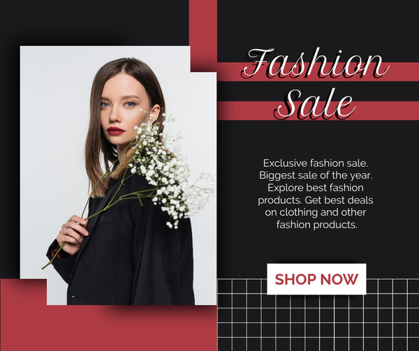 Fashion Sale Anouncement with Woman Caring Flowers