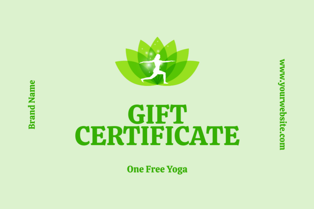 One Free Yoga Class Offer in Green Gift Certificate – шаблон для дизайну