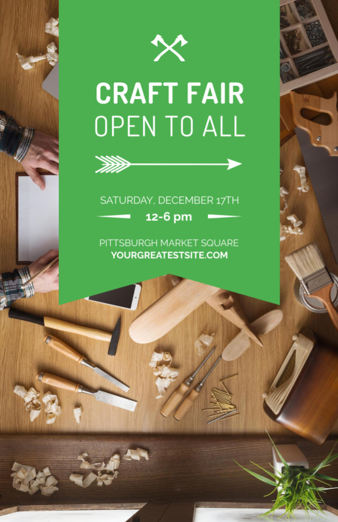 Craft Fair Announcement Wooden Tools Invitation 5.5x8.5inデザインテンプレート
