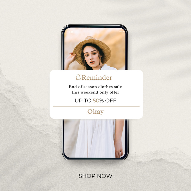 Fashion Sale Ad with Attractive Young Woman in Straw Hat Instagram Design Template