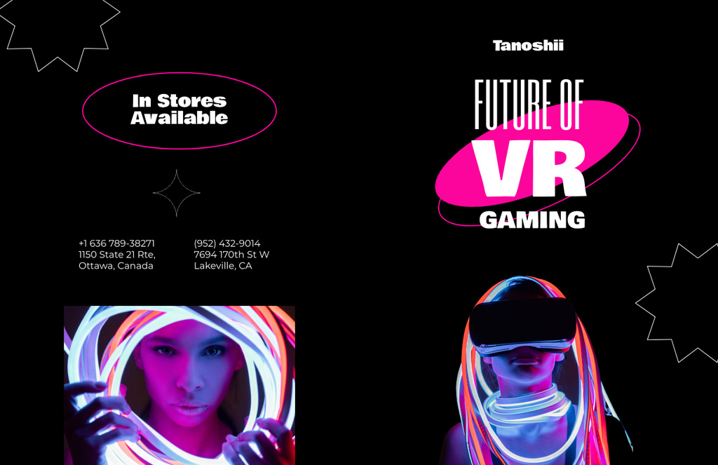 Platilla de diseño Gaming Gear Ad with Woman holding Neon Lights Brochure 11x17in Bi-fold