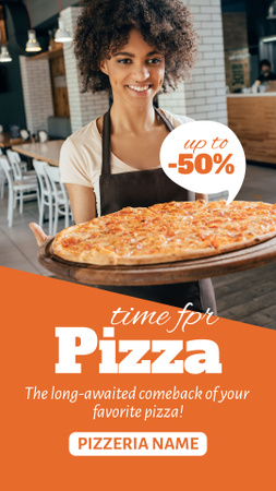 Time For Pizza with Young Woman Instagram Story Design Template