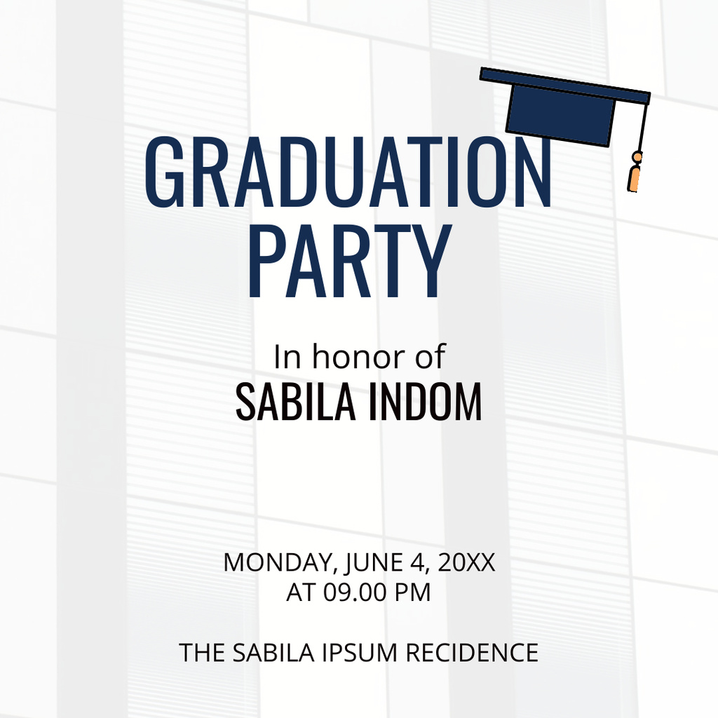 Announcement of Graduation Party with Hat Instagram Design Template